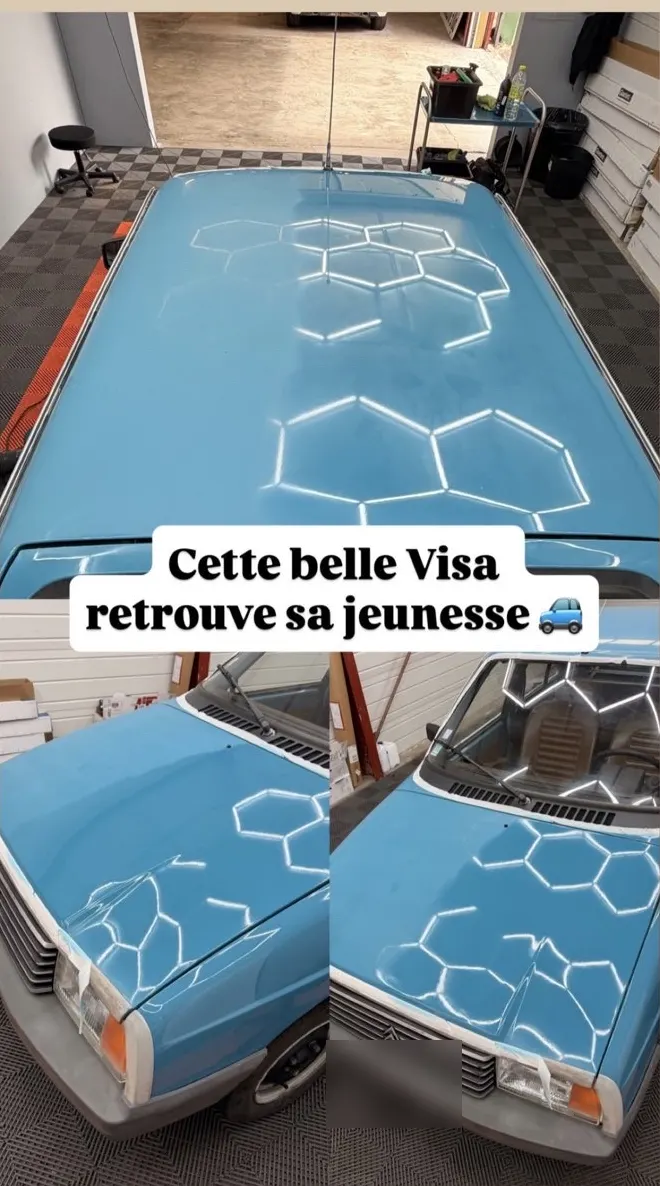 Citroën Visa bleue polie, la peinture retrouve sa brillance
