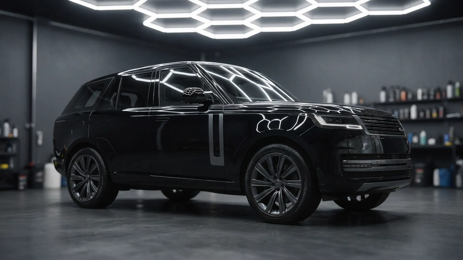 SUV noir brillant après le detailing